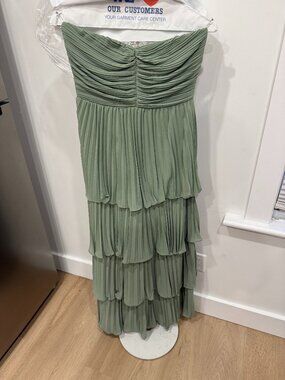 Lulus Seriously Sensational Sage Brush Strapless Tiered Maxi Dress Green